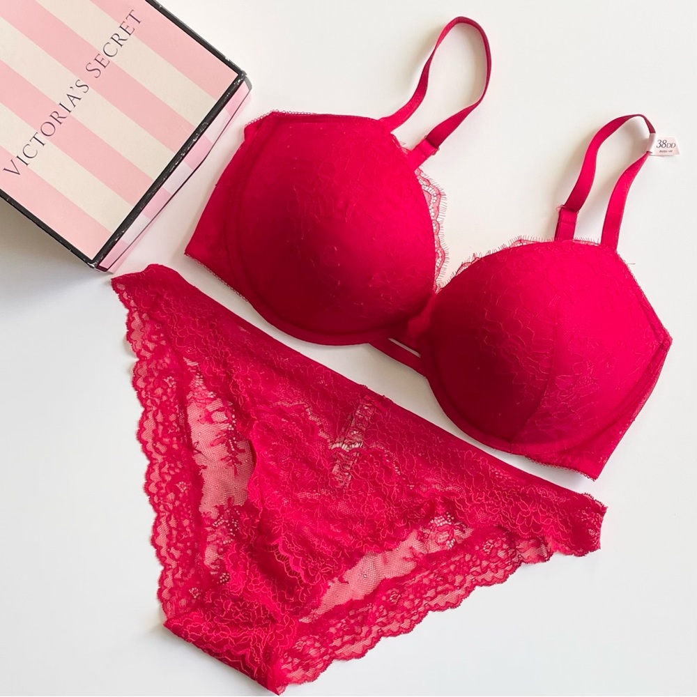 38DD XXL Victoria’s Secret red lace bra set